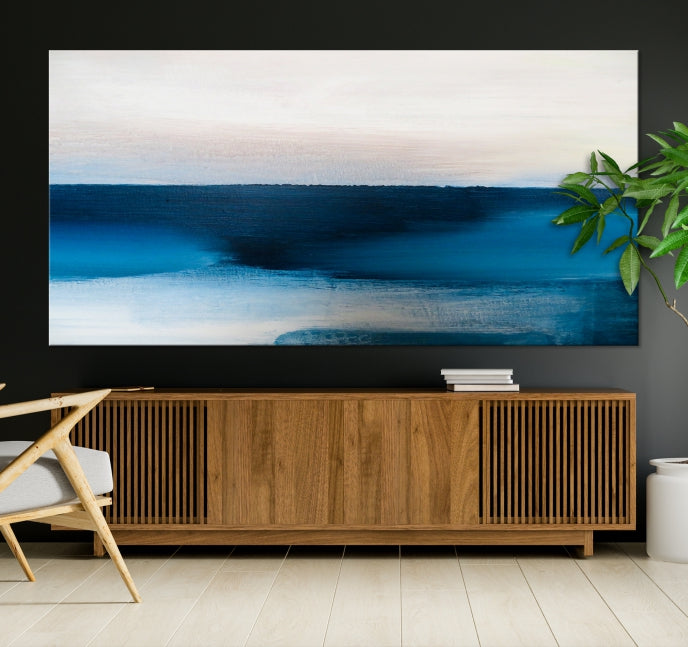 Dark Blue Abstract Ocean Painting Large Wall Art Canvas Print