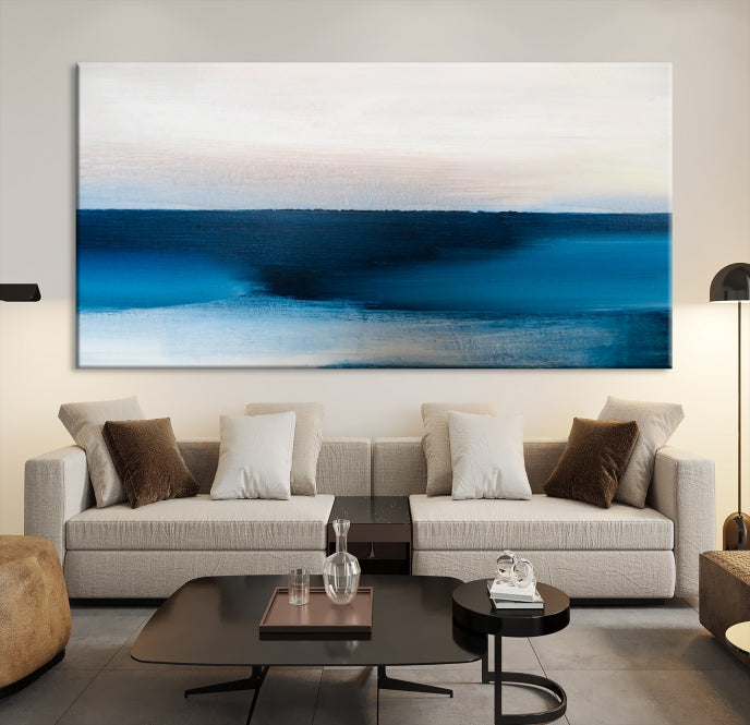 Dark Blue Abstract Ocean Painting Large Wall Art Canvas Print