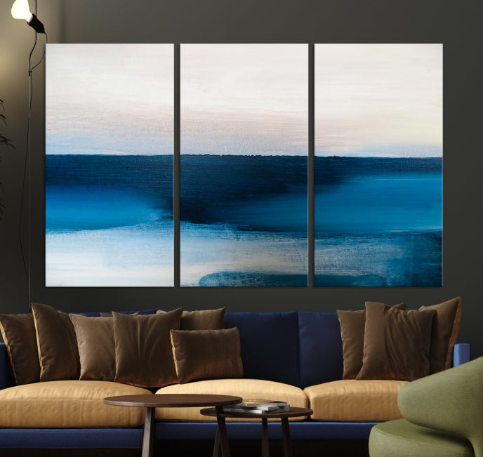 Dark Blue Abstract Ocean Painting Large Wall Art Canvas Print