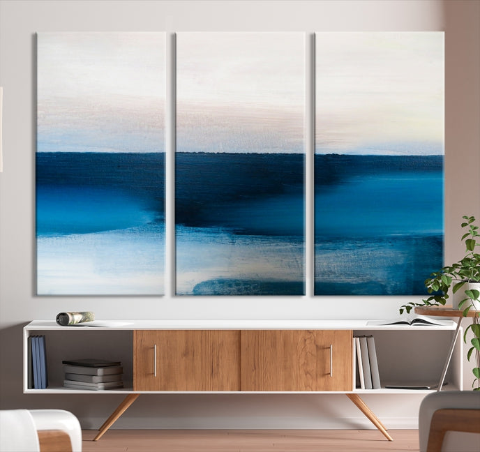 Dark Blue Abstract Ocean Painting Large Wall Art Canvas Print