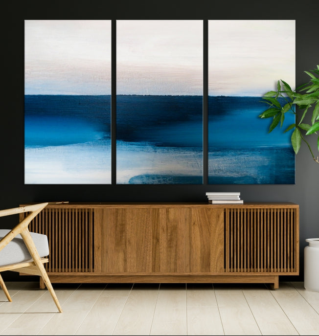 Dark Blue Abstract Ocean Painting Large Wall Art Canvas Print