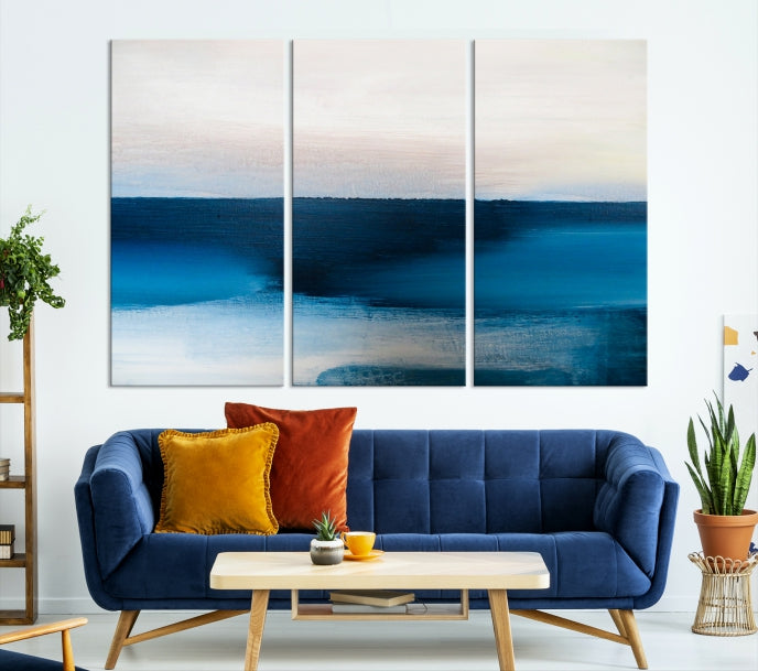 Dark Blue Abstract Ocean Painting Large Wall Art Canvas Print