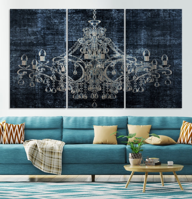 Dark Chandelier Wall Art Framed Canvas Print for Office Decor