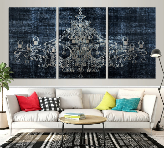 Dark Chandelier Wall Art Framed Canvas Print for Office Decor