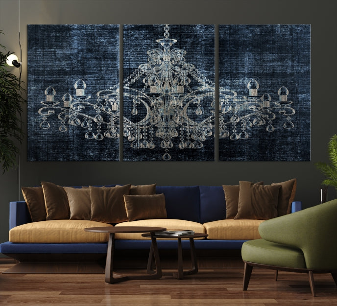 Dark Chandelier Wall Art Framed Canvas Print for Office Decor