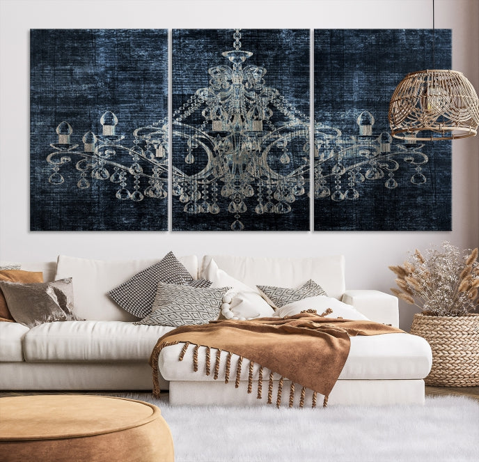 Dark Chandelier Wall Art Framed Canvas Print for Office Decor