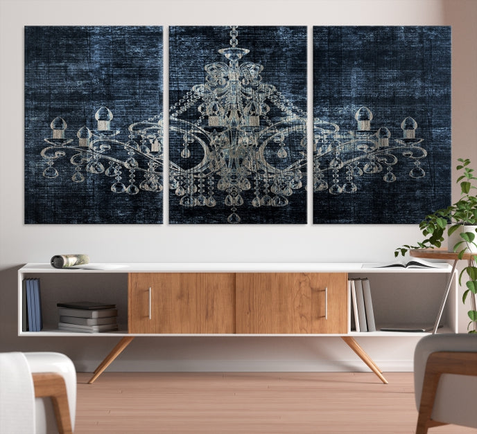 Dark Chandelier Wall Art Framed Canvas Print for Office Decor