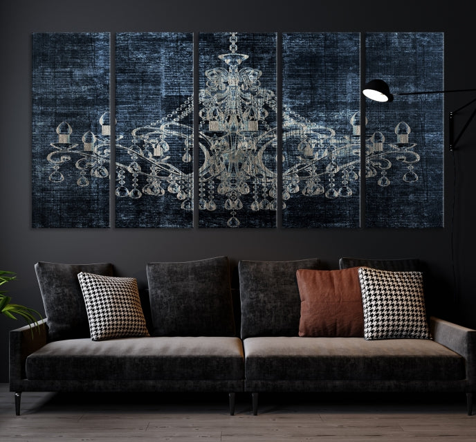 Dark Chandelier Wall Art Framed Canvas Print for Office Decor