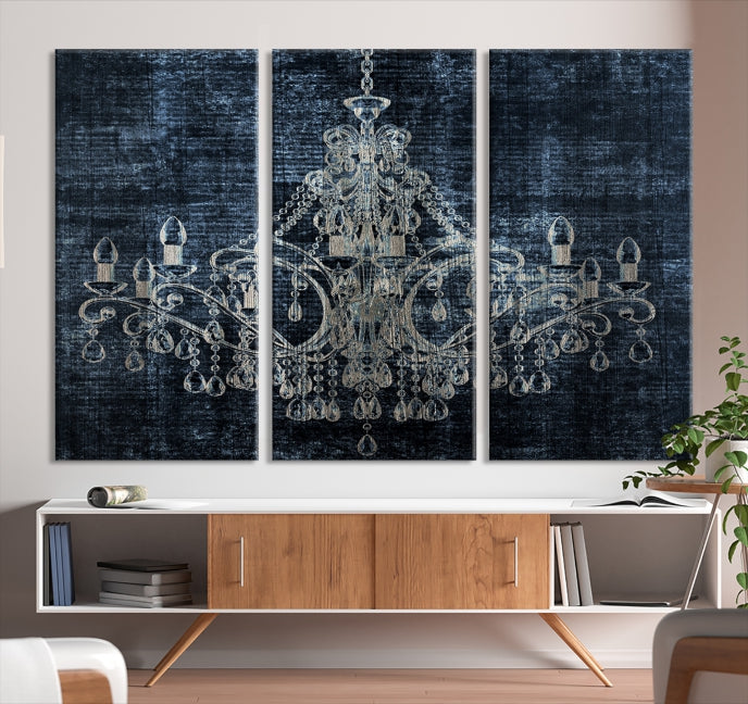 Dark Chandelier Wall Art Framed Canvas Print for Office Decor