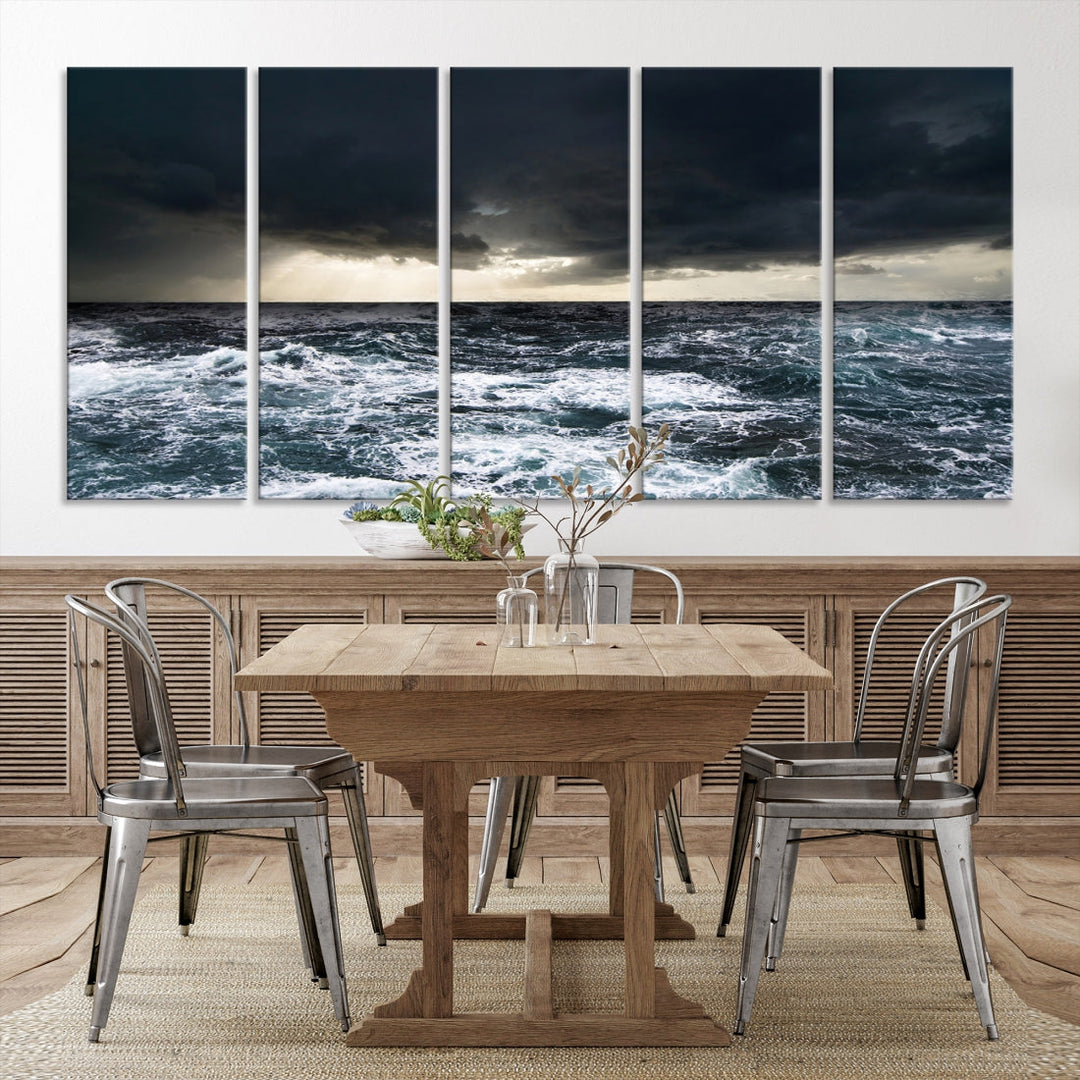 Dark Clouds Stormy Sea Ocean Landscape Large Wall Art Canvas Print