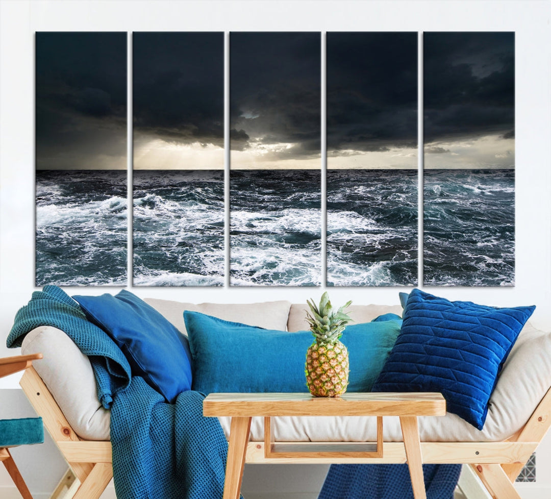 Dark Clouds Stormy Sea Ocean Landscape Large Wall Art Canvas Print