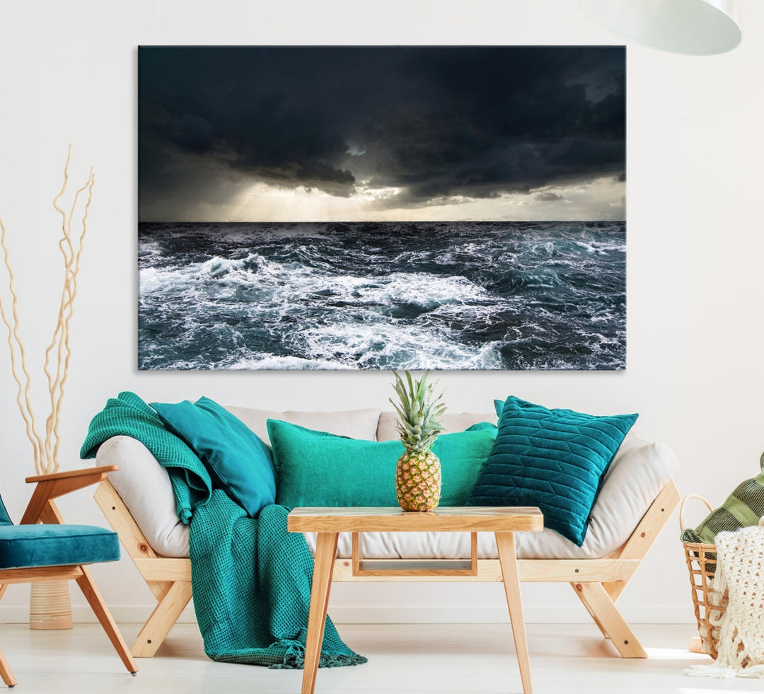 Dark Clouds Stormy Sea Ocean Landscape Large Wall Art Canvas Print