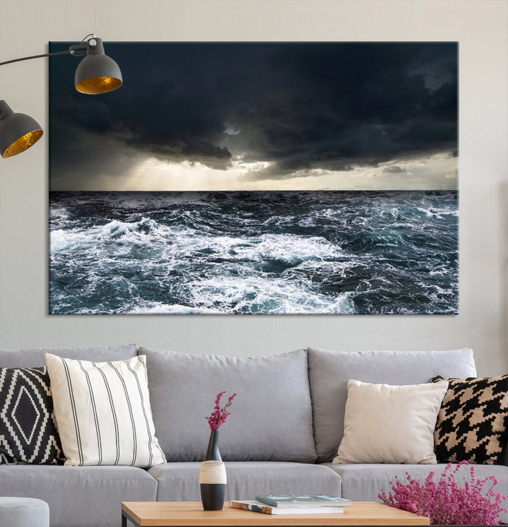 Dark Clouds Stormy Sea Ocean Landscape Large Wall Art Canvas Print