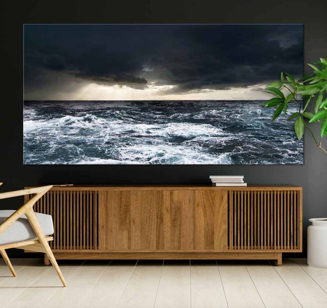 Dark Clouds Stormy Sea Ocean Landscape Large Wall Art Canvas Print