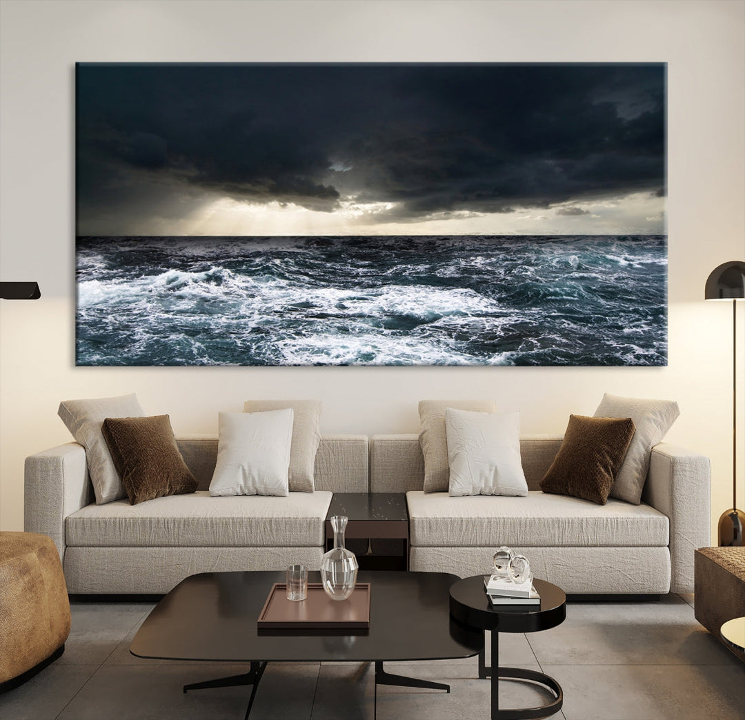 Dark Clouds Stormy Sea Ocean Landscape Large Wall Art Canvas Print