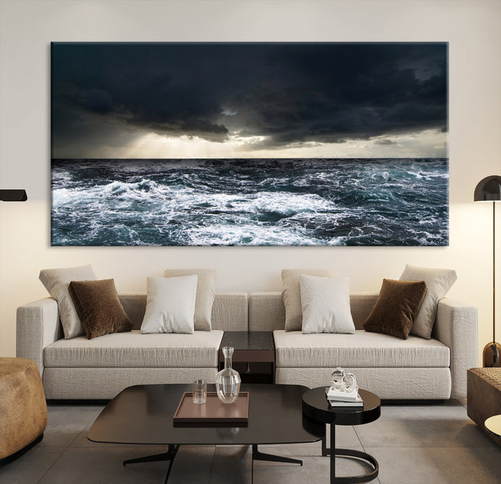 Dark Clouds Stormy Sea Ocean Landscape Large Wall Art Canvas Print