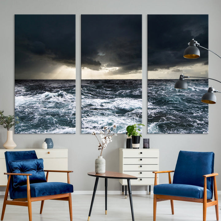 Dark Clouds Stormy Sea Ocean Landscape Large Wall Art Canvas Print