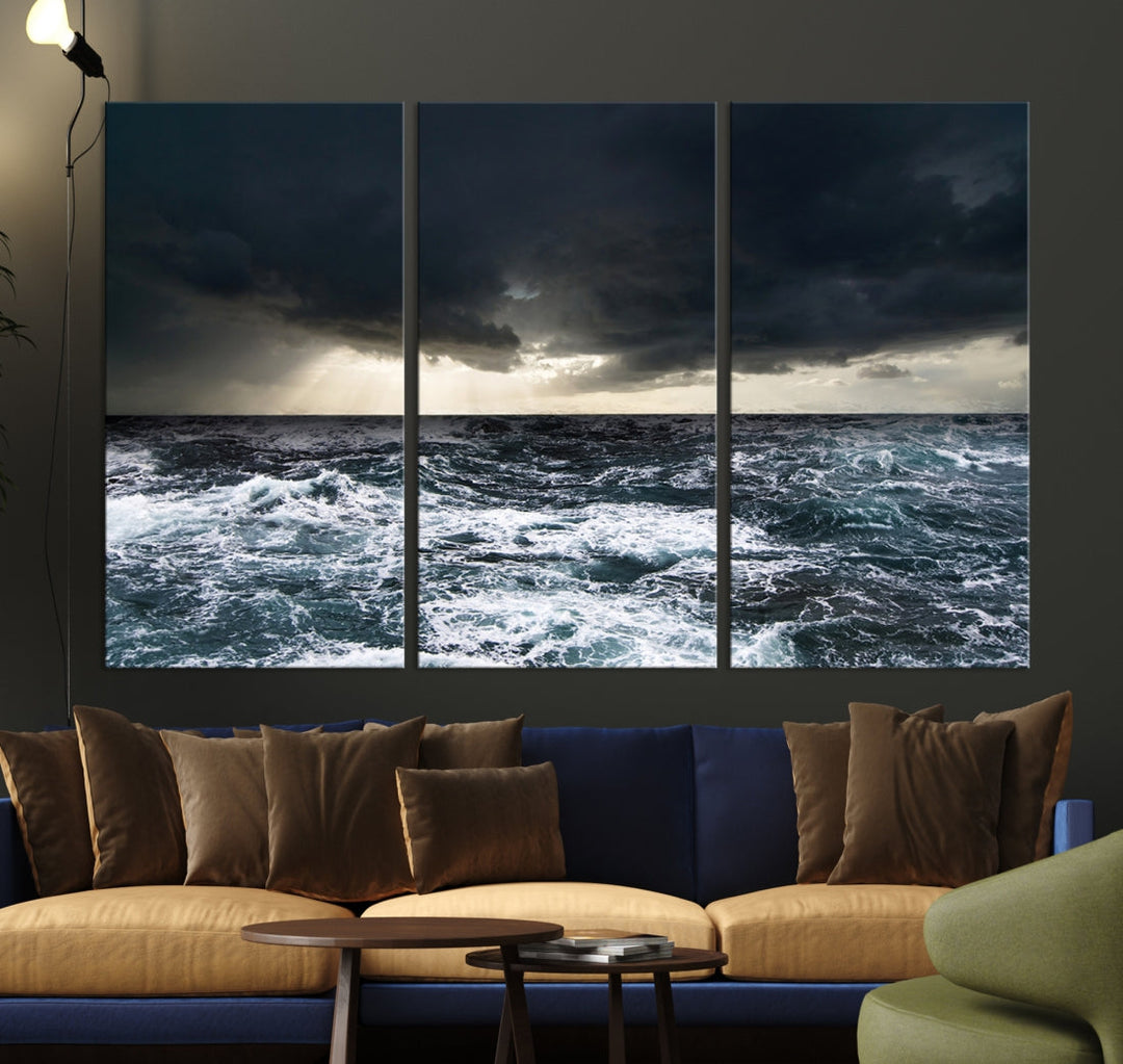 Dark Clouds Stormy Sea Ocean Landscape Large Wall Art Canvas Print