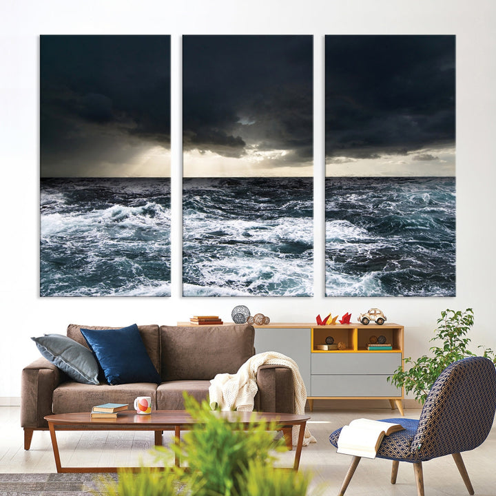 Dark Clouds Stormy Sea Ocean Landscape Large Wall Art Canvas Print