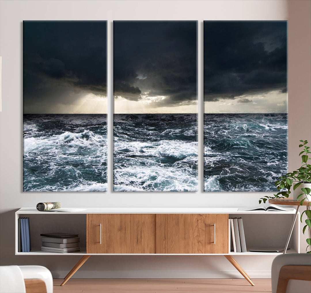 Dark Clouds Stormy Sea Ocean Landscape Large Wall Art Canvas Print