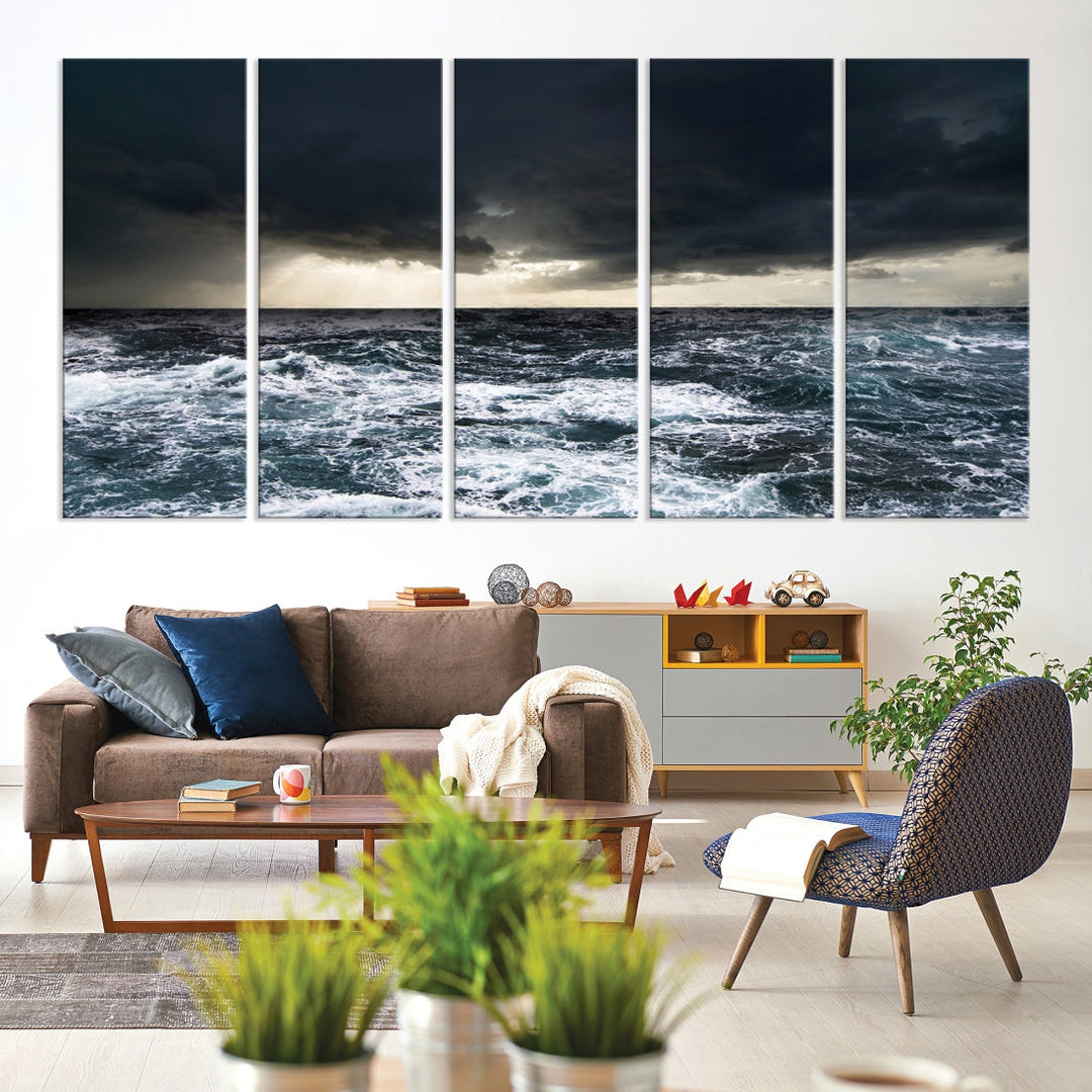 Dark Clouds Stormy Sea Ocean Landscape Large Wall Art Canvas Print