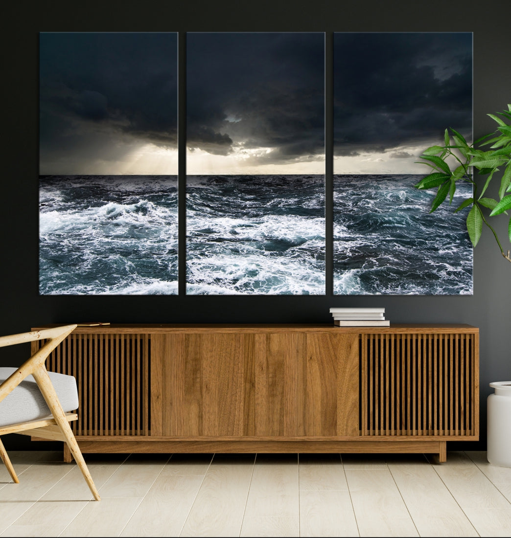 Dark Clouds Stormy Sea Ocean Landscape Large Wall Art Canvas Print