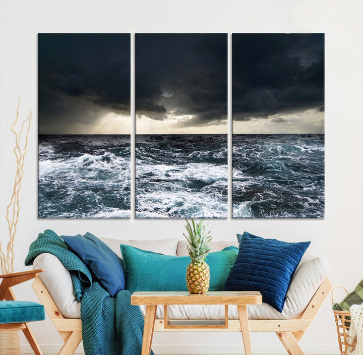 Dark Clouds Stormy Sea Ocean Landscape Large Wall Art Canvas Print