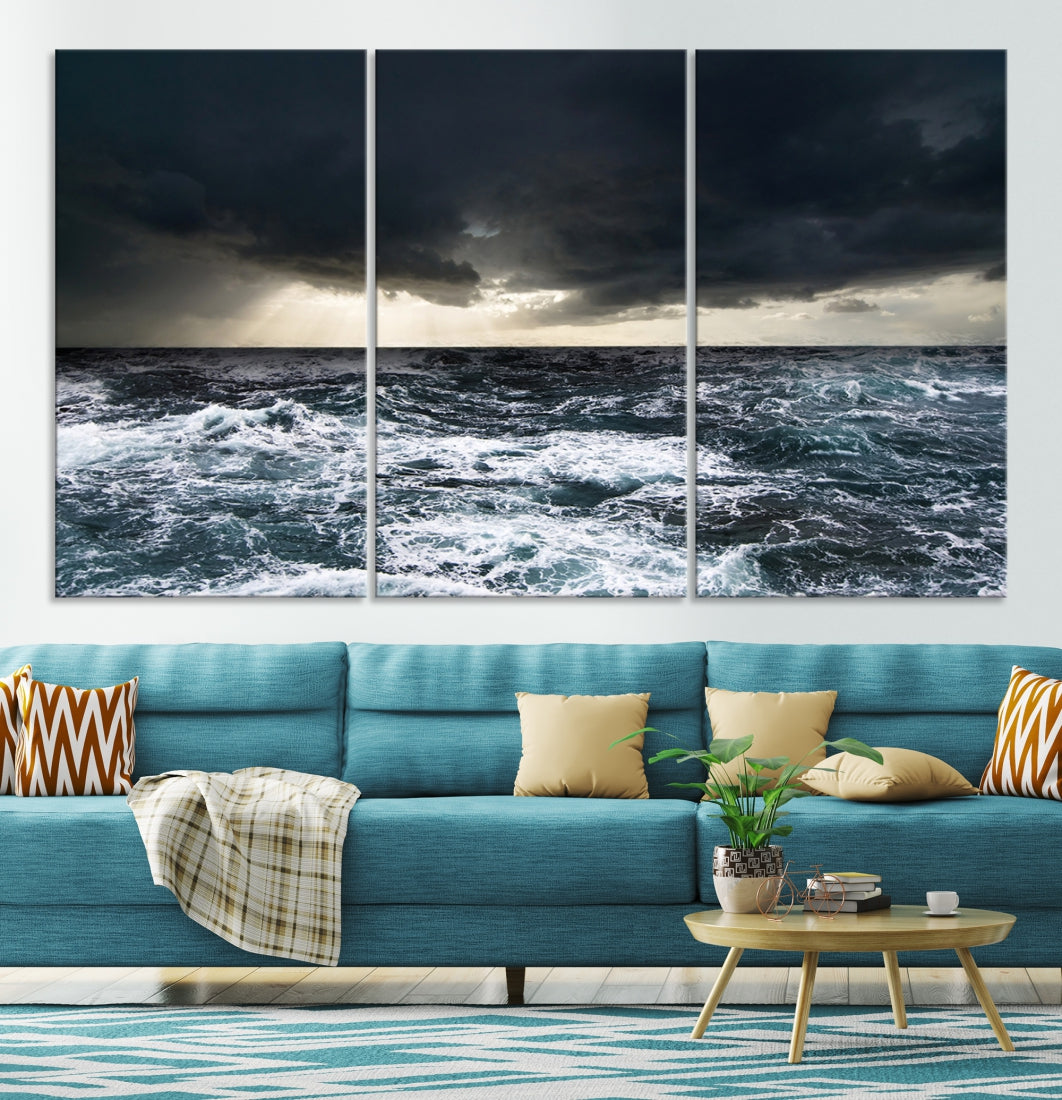 Dark Clouds Stormy Sea Ocean Landscape Large Wall Art Canvas Print