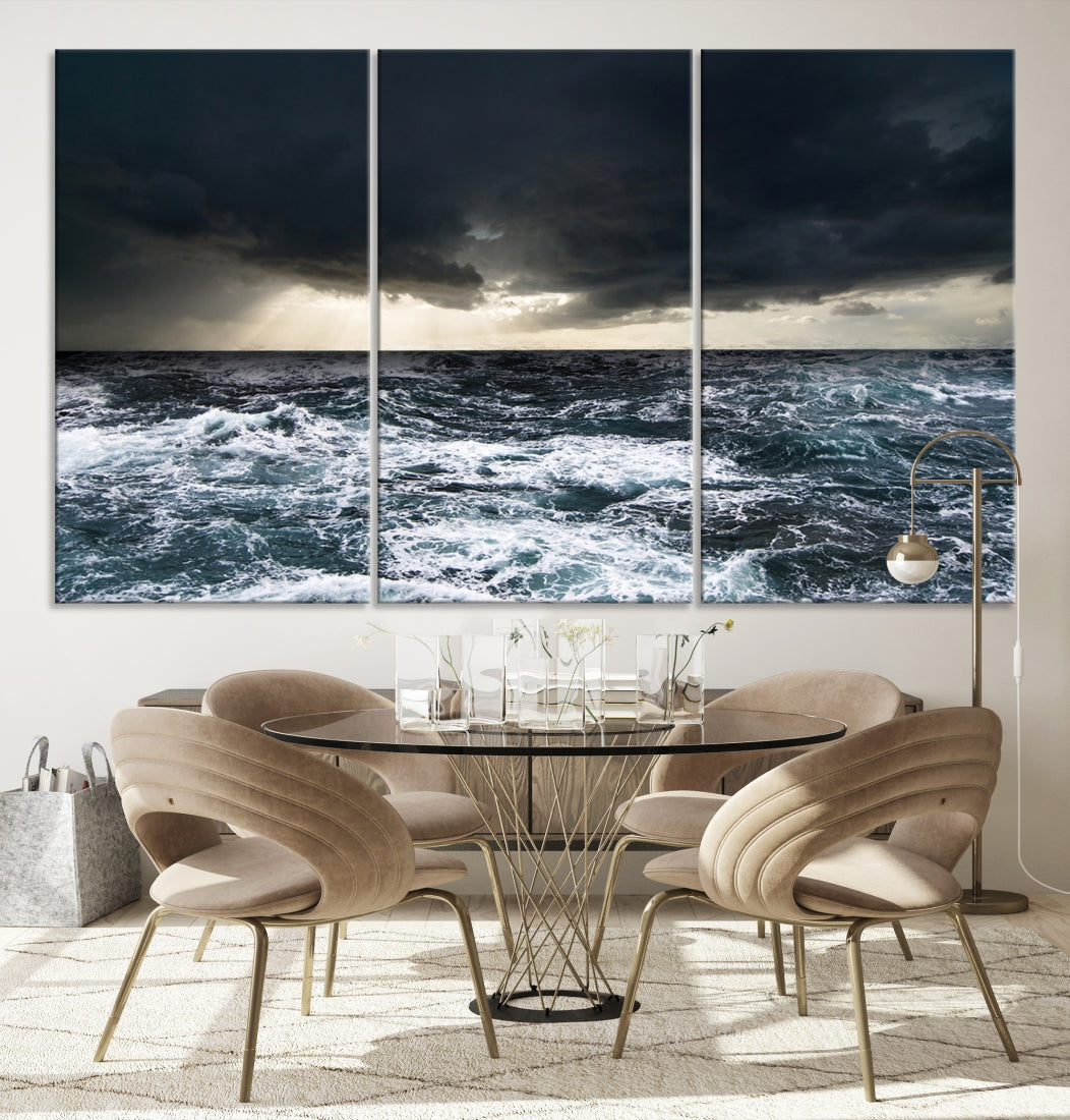 Dark Clouds Stormy Sea Ocean Landscape Large Wall Art Canvas Print