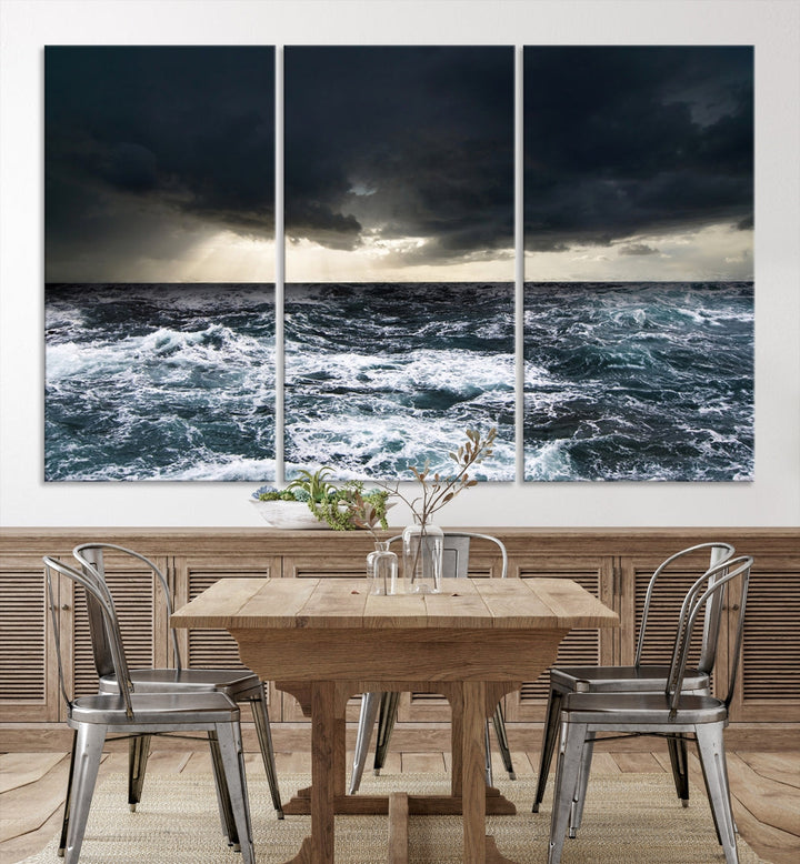 Dark Clouds Stormy Sea Ocean Landscape Large Wall Art Canvas Print