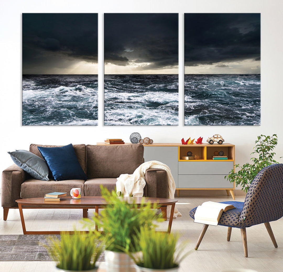 Dark Clouds Stormy Sea Ocean Landscape Large Wall Art Canvas Print