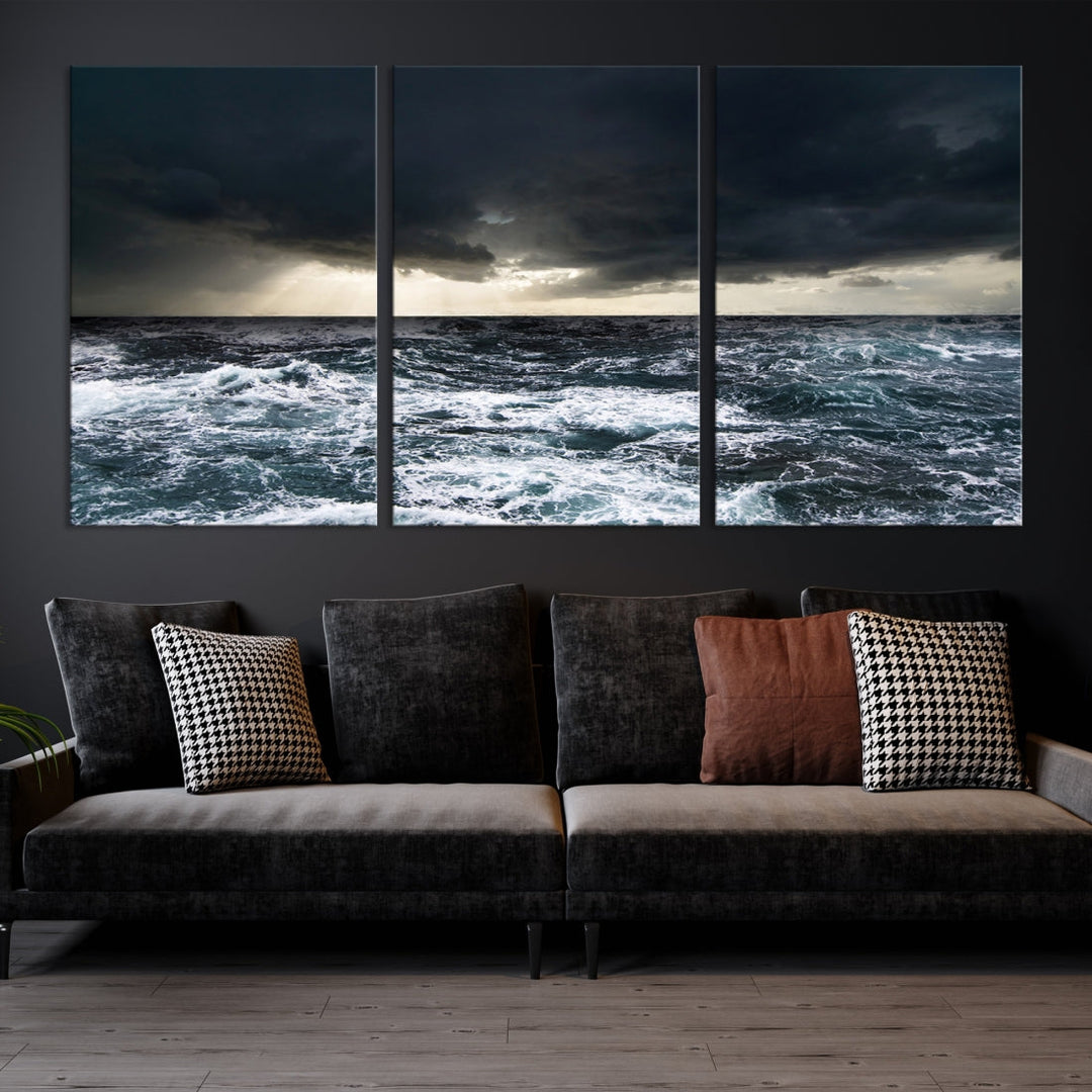 Dark Clouds Stormy Sea Ocean Landscape Large Wall Art Canvas Print