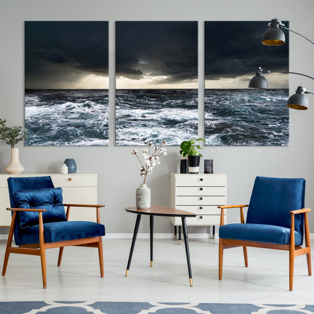 Dark Clouds Stormy Sea Ocean Landscape Large Wall Art Canvas Print