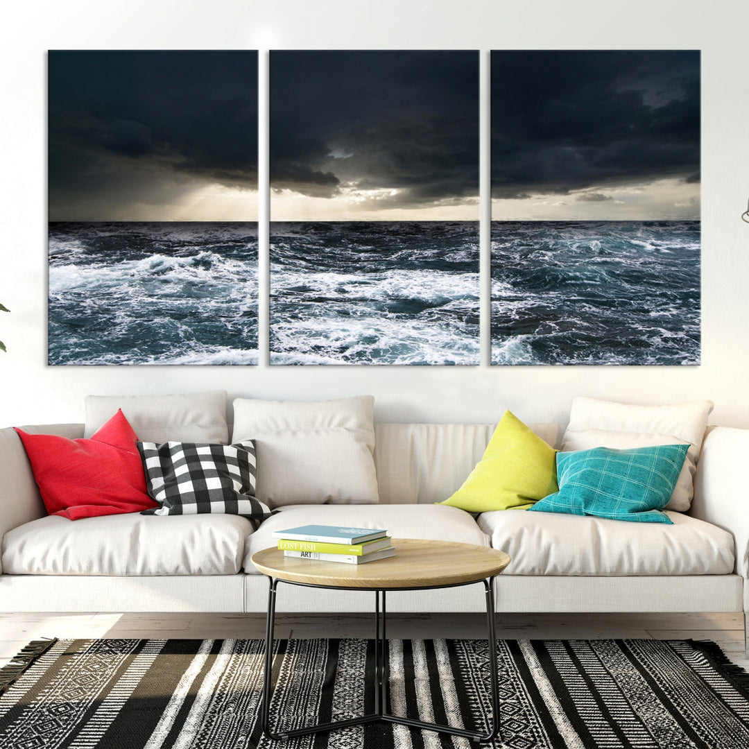 Dark Clouds Stormy Sea Ocean Landscape Large Wall Art Canvas Print