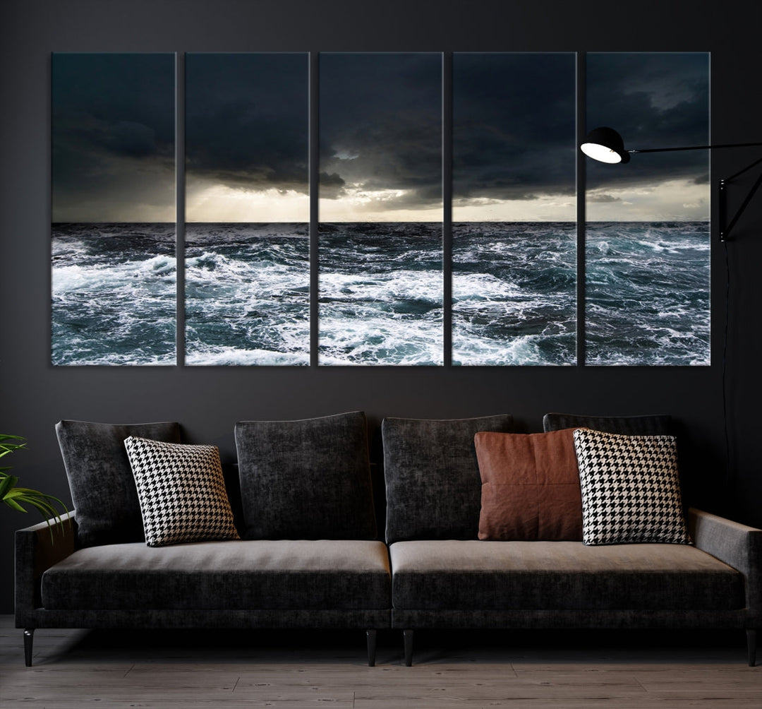 Dark Clouds Stormy Sea Ocean Landscape Large Wall Art Canvas Print