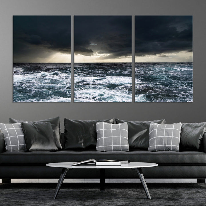 Dark Clouds Stormy Sea Ocean Landscape Large Wall Art Canvas Print