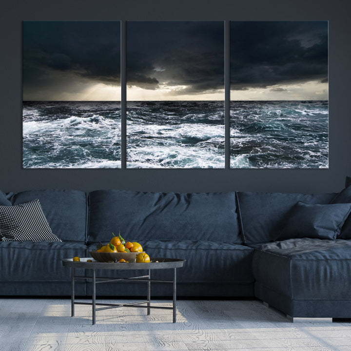 Dark Clouds Stormy Sea Ocean Landscape Large Wall Art Canvas Print