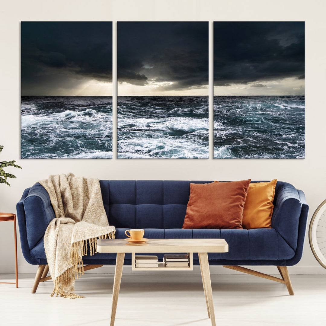 Dark Clouds Stormy Sea Ocean Landscape Large Wall Art Canvas Print