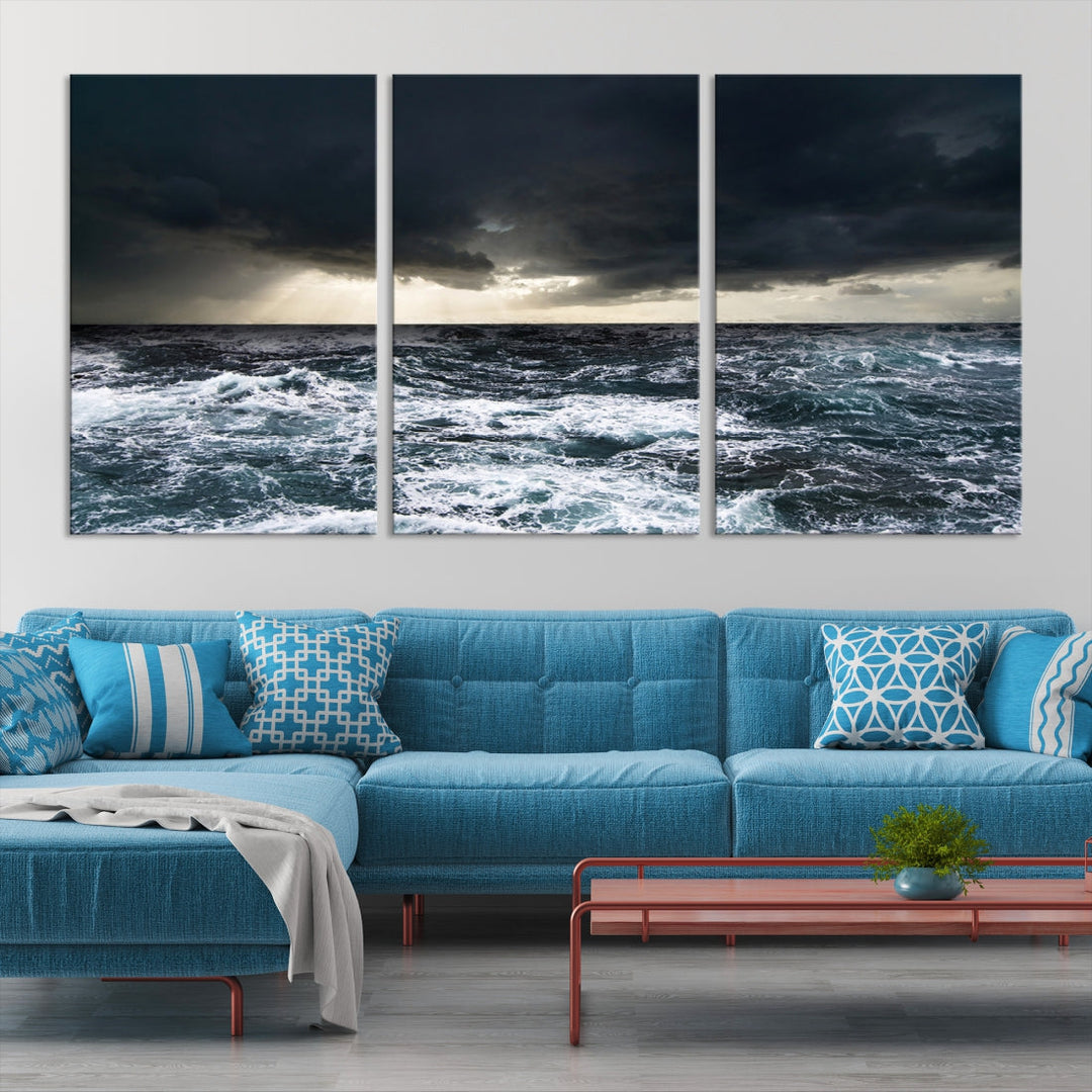 Dark Clouds Stormy Sea Ocean Landscape Large Wall Art Canvas Print