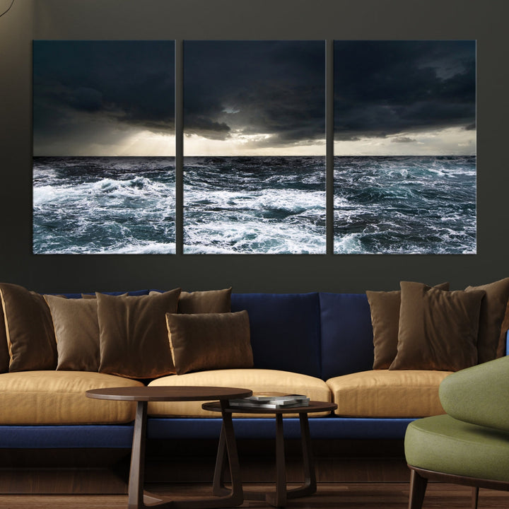 Dark Clouds Stormy Sea Ocean Landscape Large Wall Art Canvas Print