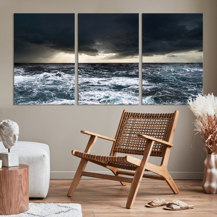 Dark Clouds Stormy Sea Ocean Landscape Large Wall Art Canvas Print