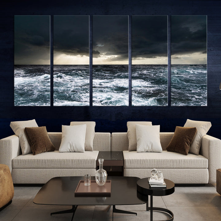 Dark Clouds Stormy Sea Ocean Landscape Large Wall Art Canvas Print