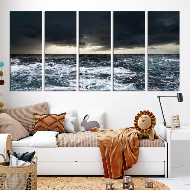 Dark Clouds Stormy Sea Ocean Landscape Large Wall Art Canvas Print