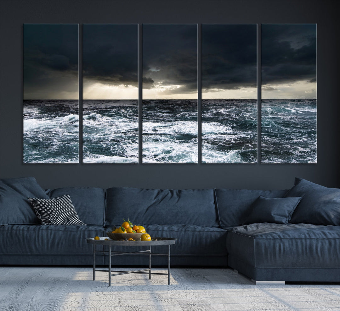 Dark Clouds Stormy Sea Ocean Landscape Large Wall Art Canvas Print