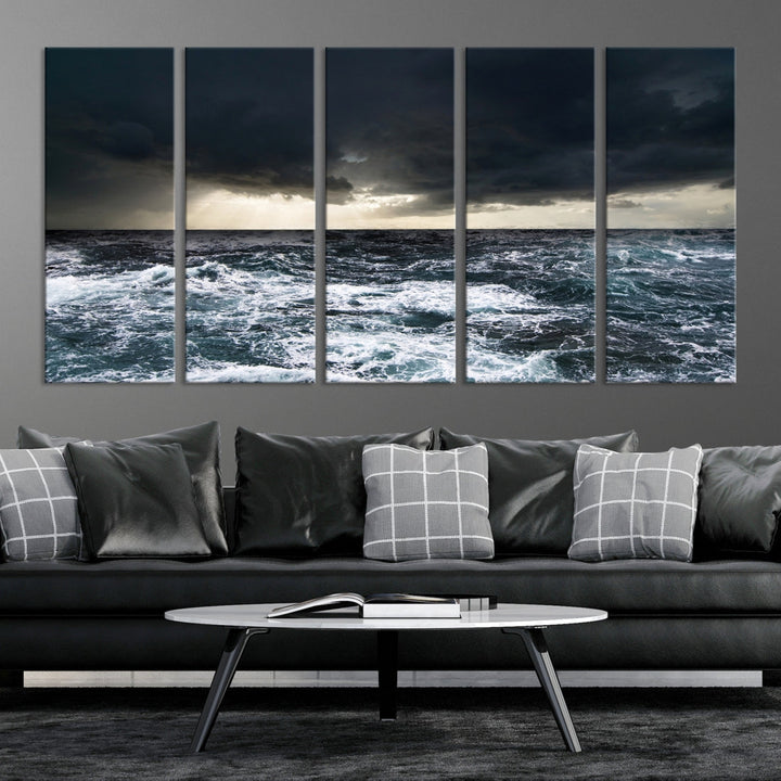 Dark Clouds Stormy Sea Ocean Landscape Large Wall Art Canvas Print