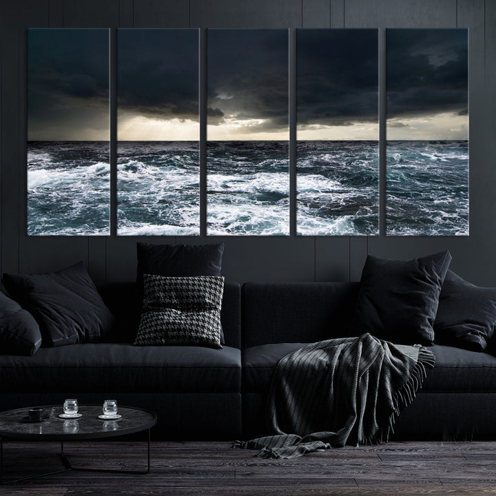 Dark Clouds Stormy Sea Ocean Landscape Large Wall Art Canvas Print