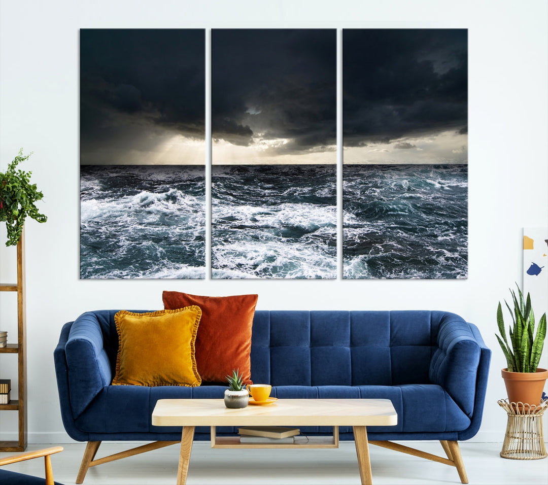 Dark Clouds Stormy Sea Ocean Landscape Large Wall Art Canvas Print