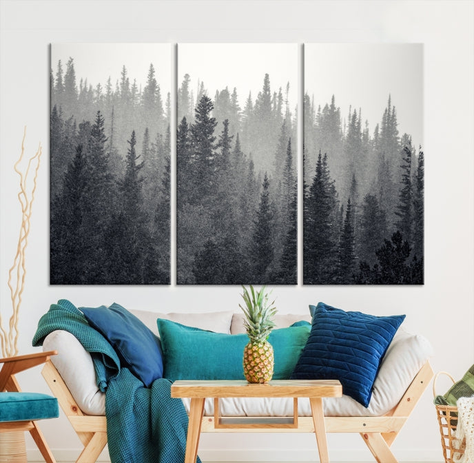 Dark Foggy Forest Misty Landscape Wall Art Canvas Print Framed