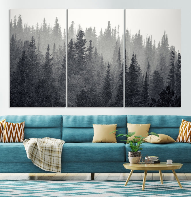 Dark Foggy Forest Misty Landscape Wall Art Canvas Print Framed