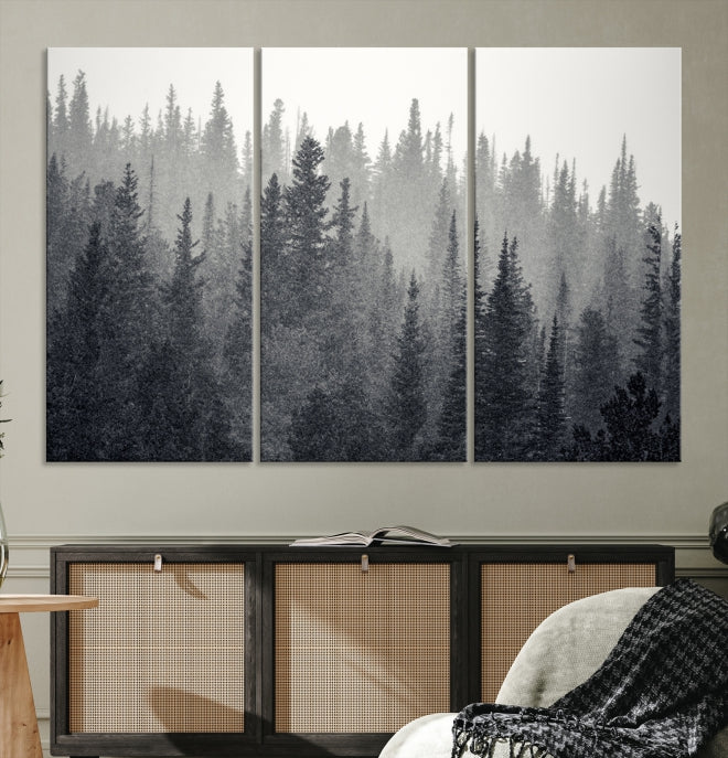 Dark Foggy Forest Misty Landscape Wall Art Canvas Print Framed